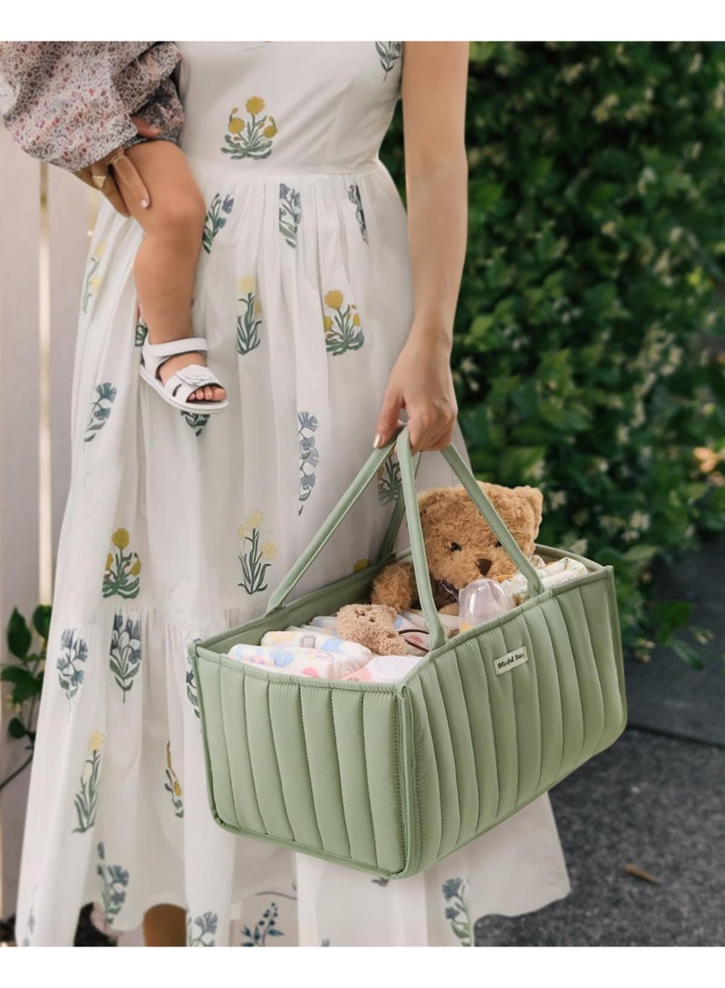 كيلا منظم حفاضات الأطفال، سلة تخزين أنيقة لمستلزمات حديثي الولادة ومحطة الحفاضات، هدية لا غنى عنها لحفل استقبال المولود الجديد وتسجيل المواليد، لون أخضر حكيم - Image 4