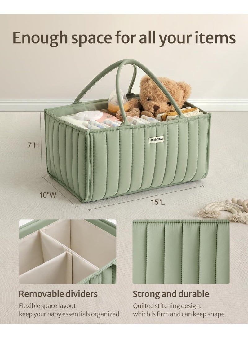 كيلا منظم حفاضات الأطفال، سلة تخزين أنيقة لمستلزمات حديثي الولادة ومحطة الحفاضات، هدية لا غنى عنها لحفل استقبال المولود الجديد وتسجيل المواليد، لون أخضر حكيم - Image 5