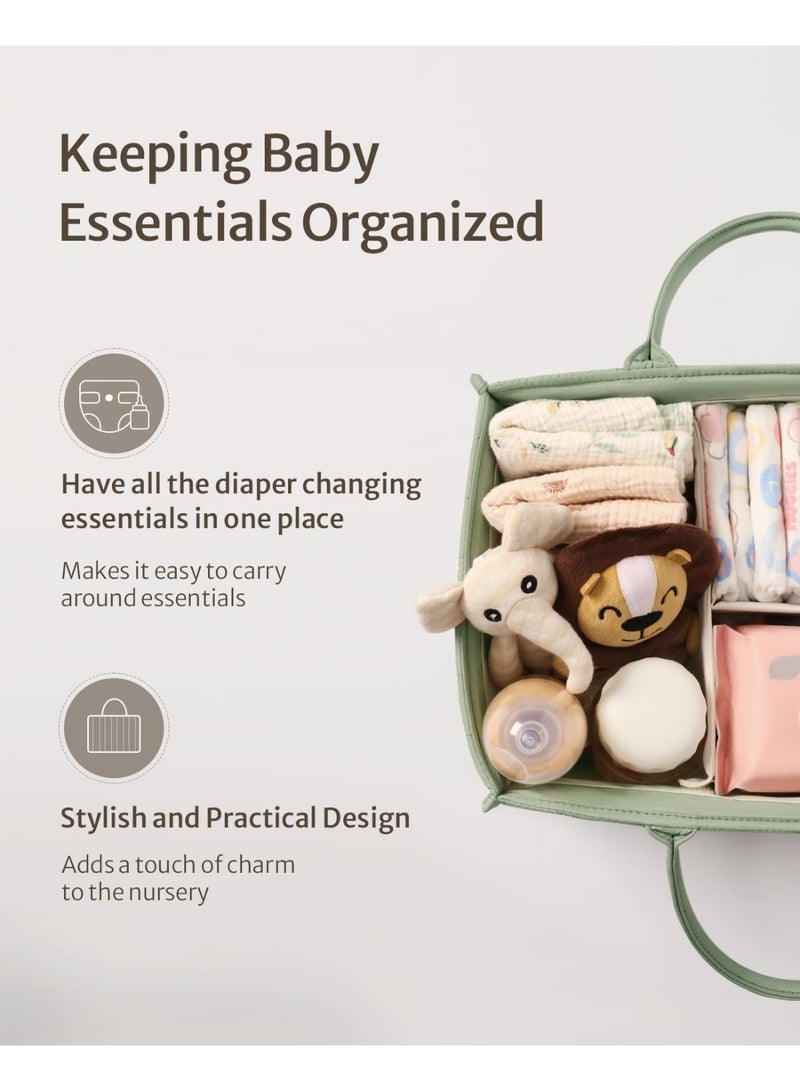 كيلا منظم حفاضات الأطفال، سلة تخزين أنيقة لمستلزمات حديثي الولادة ومحطة الحفاضات، هدية لا غنى عنها لحفل استقبال المولود الجديد وتسجيل المواليد، لون أخضر حكيم - Image 3
