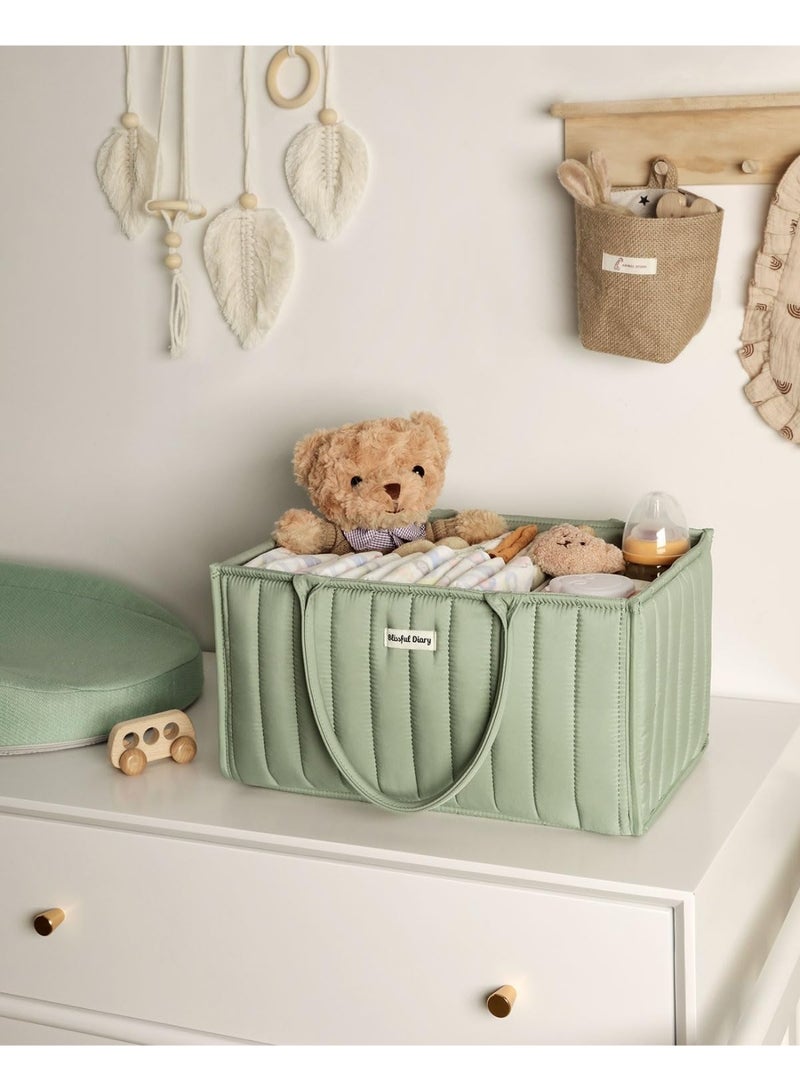كيلا منظم حفاضات الأطفال، سلة تخزين أنيقة لمستلزمات حديثي الولادة ومحطة الحفاضات، هدية لا غنى عنها لحفل استقبال المولود الجديد وتسجيل المواليد، لون أخضر حكيم - Image 2