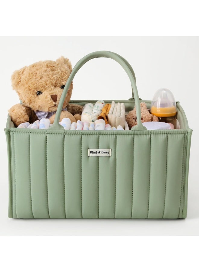 كيلا منظم حفاضات الأطفال، سلة تخزين أنيقة لمستلزمات حديثي الولادة ومحطة الحفاضات، هدية لا غنى عنها لحفل استقبال المولود الجديد وتسجيل المواليد، لون أخضر حكيم - Image 1