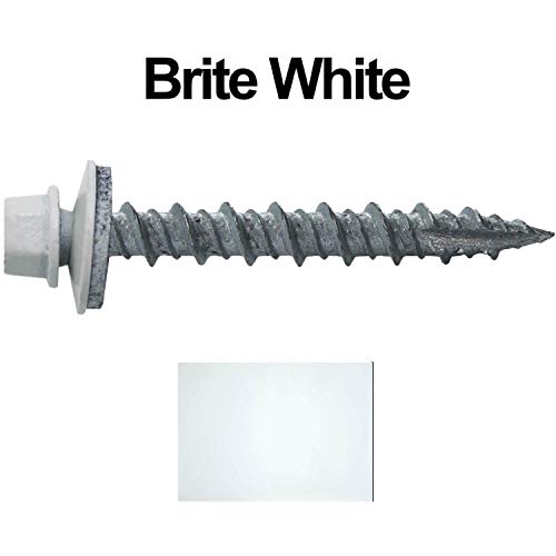 Jake Sales Metal Roofing Screws: (250) 10 x 1-1/2" Brite White Hex Head Sheet Metal Roof Screw. Self Starting Metal to Wood siding Screws. EPDM Washer. Colored Head - Image 3