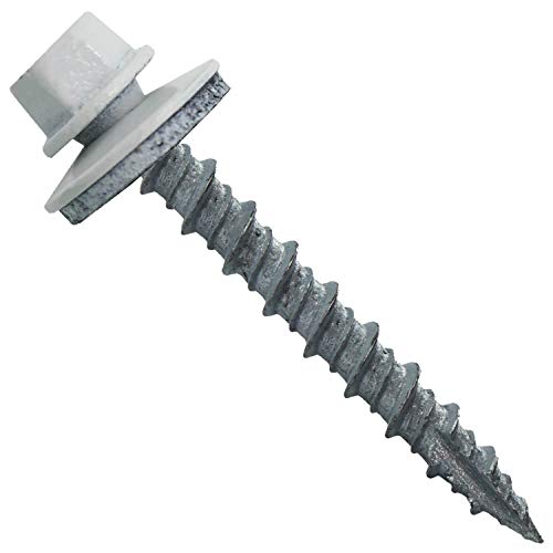 Jake Sales Metal Roofing Screws: (250) 10 x 1-1/2" Brite White Hex Head Sheet Metal Roof Screw. Self Starting Metal to Wood siding Screws. EPDM Washer. Colored Head - Image 1