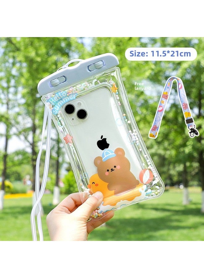 general Mobile Phone Waterproof Bag, Sealed With Touch Screen, Swimming, Underwater Photography, Diving, Rafting Airbag, Halter Cartoon Mobile Phone Case-Color:Yellow Duck Brown Bear-comes With Lanyard - Image 1