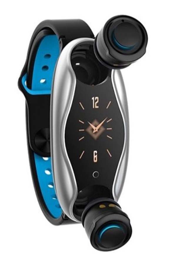 2-In-1 LT04 Blood Pressure Fitness Tracker With Earphone Black/Silver/Blue - Image 1