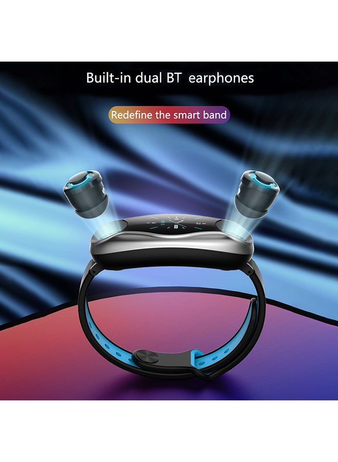 2-In-1 LT04 Blood Pressure Fitness Tracker With Earphone Black/Silver/Blue - Image 3