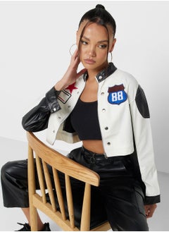 Varsity Style PU Leather Jacket