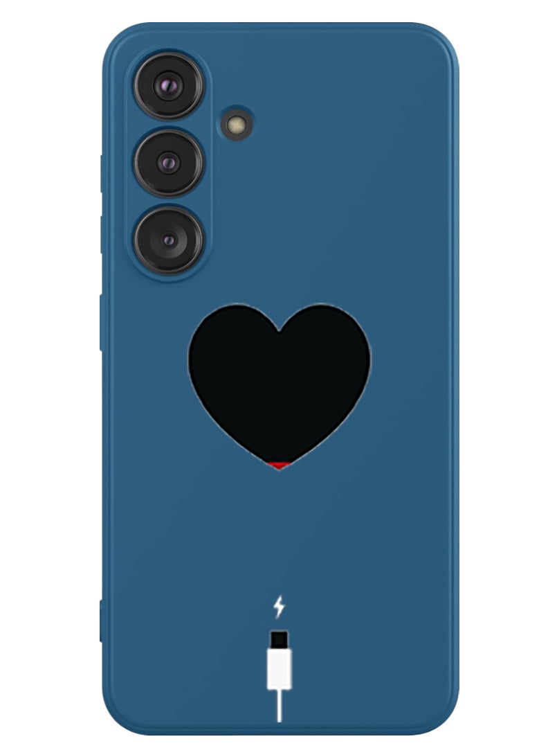 Theodor Protective Slim Fit Case Liquid Silicone Cover with Full Body Protection Anti-Scratch Shockproof Case For Samsung Galaxy S24 Plus (Blue) - Heart Battery Low - Image 1