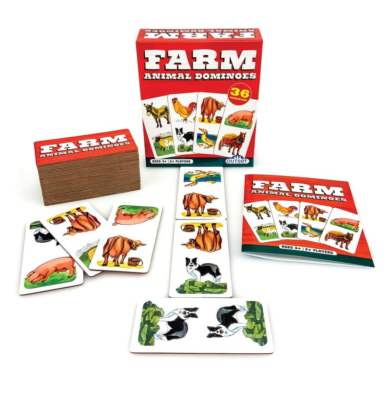 Outset Media Farm Animal Dominoes - Outset Media, Classic Matching Card Game, No Reading Required, Childen & Preschoolers, Ages 3+ - Image 1
