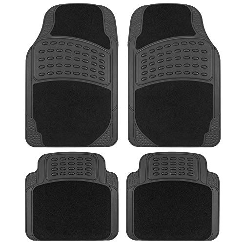 BDK HybridMat Automotive Rubber & Carpet Floor Mats, Front & Rear Seat Mat Set of Interior Liners for Car Sedan SUV Van, Heavy Duty All Weather, Semi-Trim to Fit, Black - Image 1