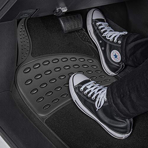 BDK HybridMat Automotive Rubber & Carpet Floor Mats, Front & Rear Seat Mat Set of Interior Liners for Car Sedan SUV Van, Heavy Duty All Weather, Semi-Trim to Fit, Black - Image 3