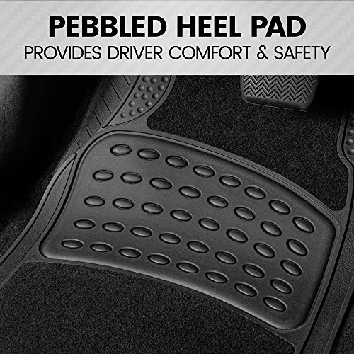BDK HybridMat Automotive Rubber & Carpet Floor Mats, Front & Rear Seat Mat Set of Interior Liners for Car Sedan SUV Van, Heavy Duty All Weather, Semi-Trim to Fit, Black - Image 5