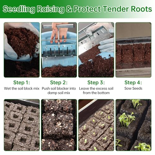 NVRGIUP Soil Blocker, 4 Cell Soil Block Maker 2 Inch with 3 Sizes Seed Pins, Seed Handheld Block Maker with Comfortable Handle, Garden Blocking Tools for Seedings, Cuttings, Greenhouses - Image 5