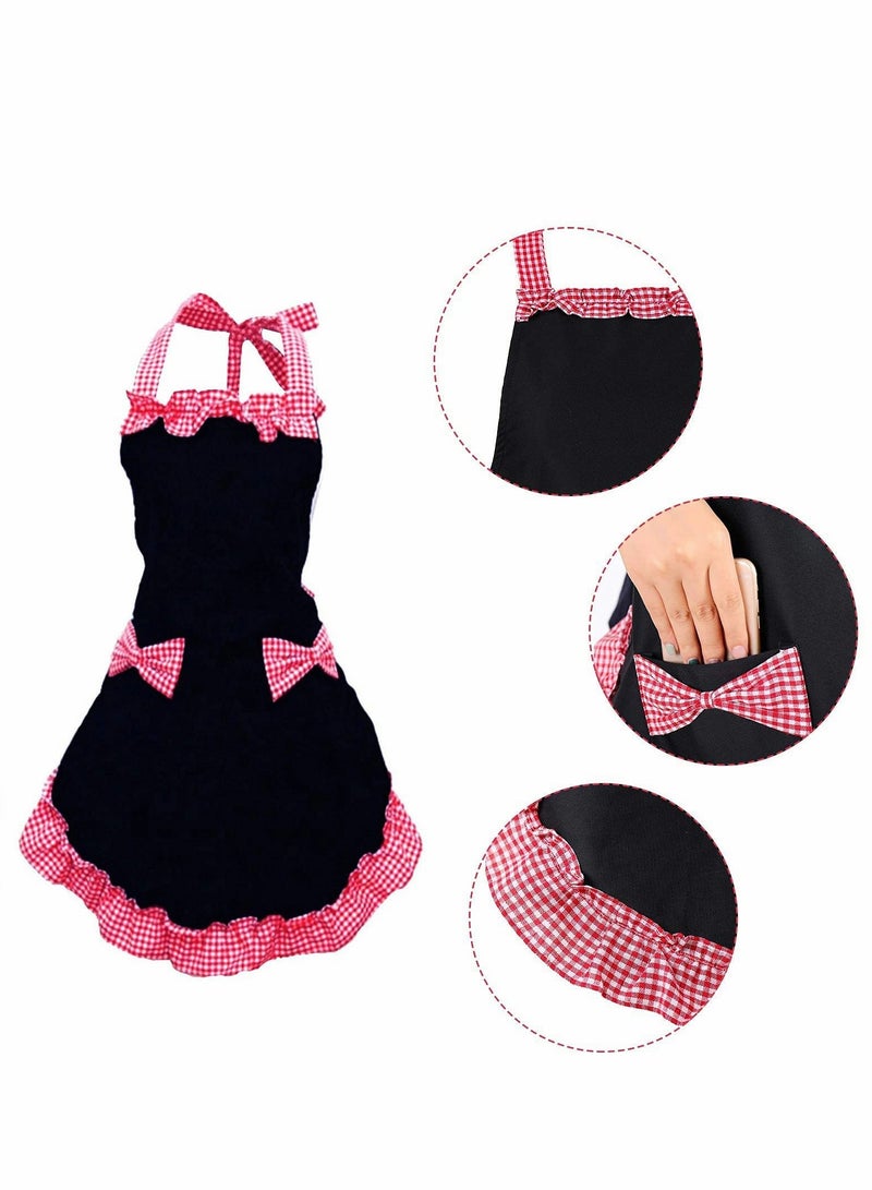 Excefore Women Cute Apron, Ladies Black Aprons With 2 Pockets, Waterproof Kitchen Aprons for Women, Chef Apron for Cooking Baking Gardening, Premium Aprons As Gifts for Mom Wife Girlfriend Grandma-2 Pcs - Image 2
