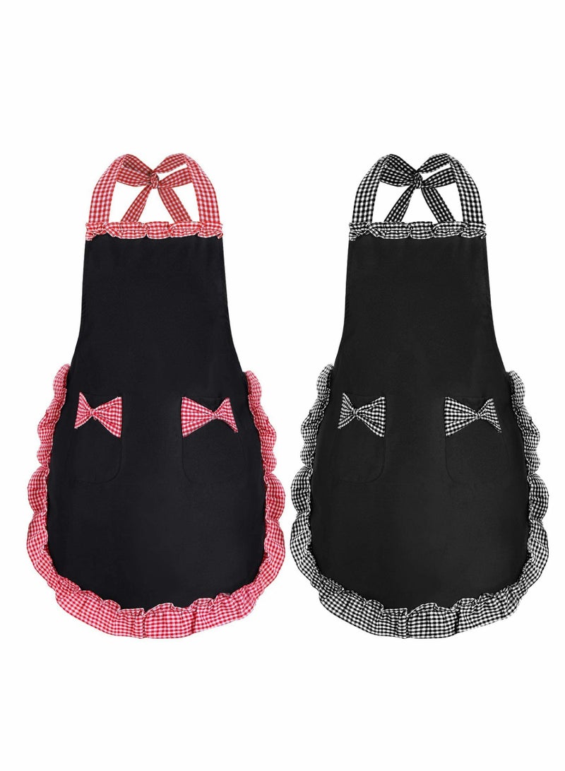 Excefore Women Cute Apron, Ladies Black Aprons With 2 Pockets, Waterproof Kitchen Aprons for Women, Chef Apron for Cooking Baking Gardening, Premium Aprons As Gifts for Mom Wife Girlfriend Grandma-2 Pcs - Image 1