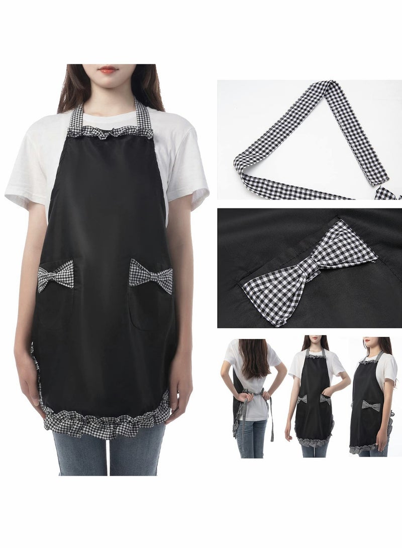 Excefore Women Cute Apron, Ladies Black Aprons With 2 Pockets, Waterproof Kitchen Aprons for Women, Chef Apron for Cooking Baking Gardening, Premium Aprons As Gifts for Mom Wife Girlfriend Grandma-2 Pcs - Image 4
