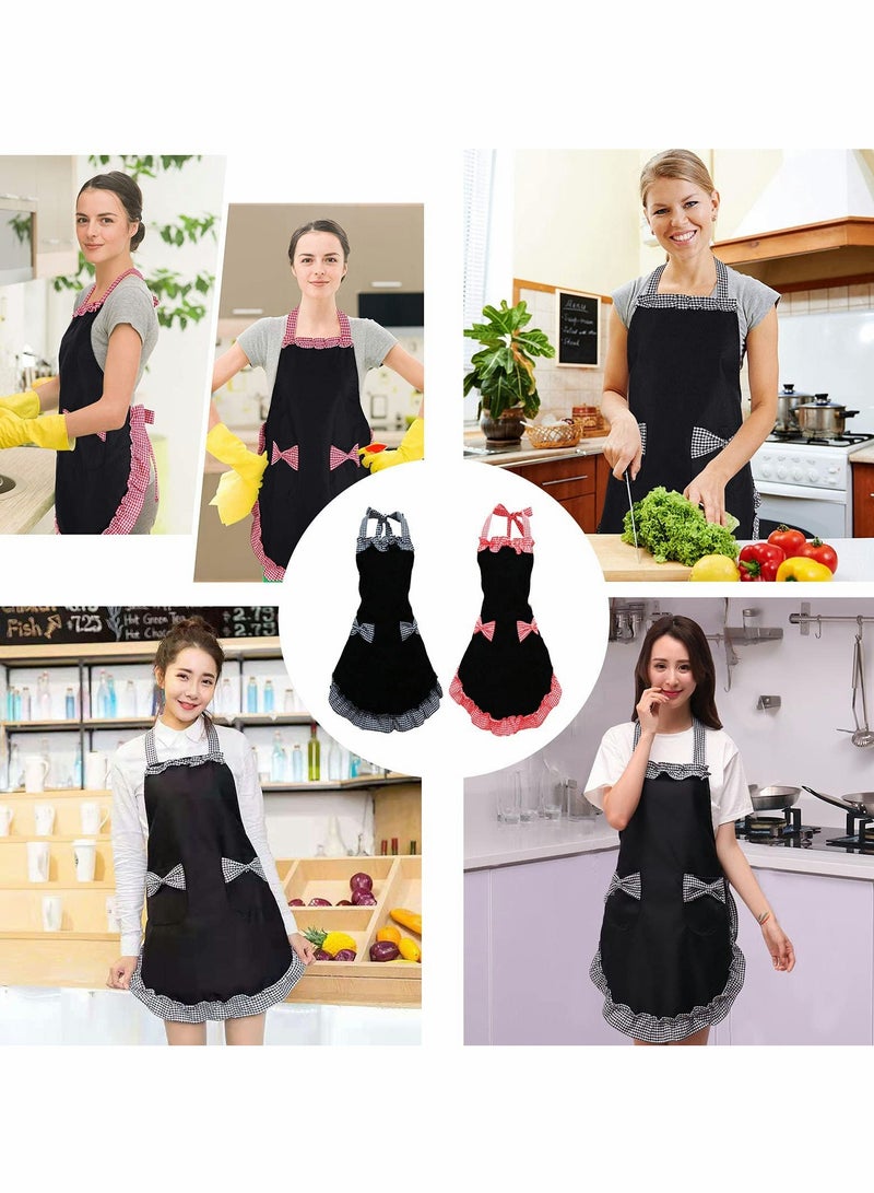 Excefore Women Cute Apron, Ladies Black Aprons With 2 Pockets, Waterproof Kitchen Aprons for Women, Chef Apron for Cooking Baking Gardening, Premium Aprons As Gifts for Mom Wife Girlfriend Grandma-2 Pcs - Image 5