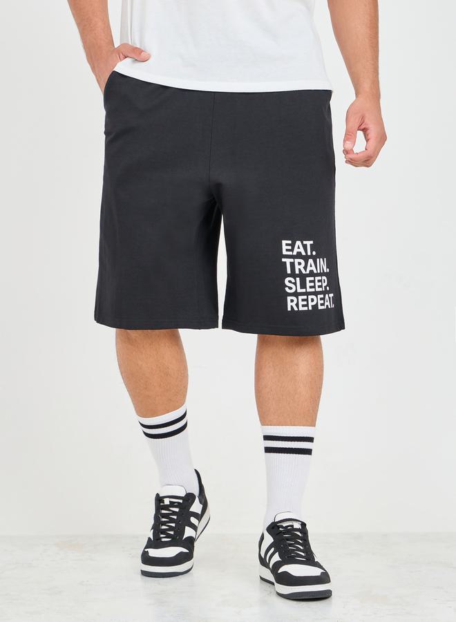 Styli Eco Earth Slogan Printed Oversized Athleisure Terry Shorts - Image 1