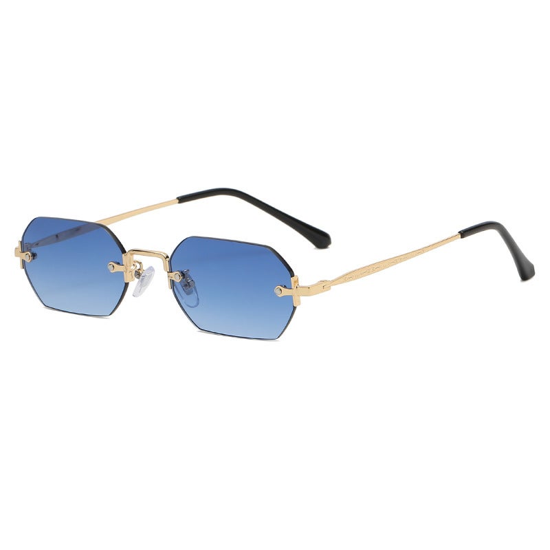 Generic Trendy Polygonal Frameless Sunglasses Unisex S21026 C02 gold frame gradient blue 