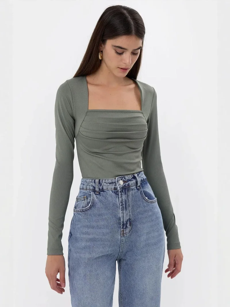Hiccup Sage Green Ruched Top for Women | Best Price UAE