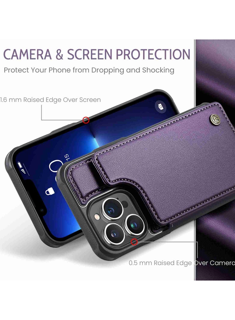 CaseMe Wallet Case for iPhone 13 Pro Max, Premium Handmade Durable PU Leather Slim Shockproof Case with [Double Magnetic Clasp] [Card Holder] [Kickstand] [RFID Blocking] (Purple) - Image 3