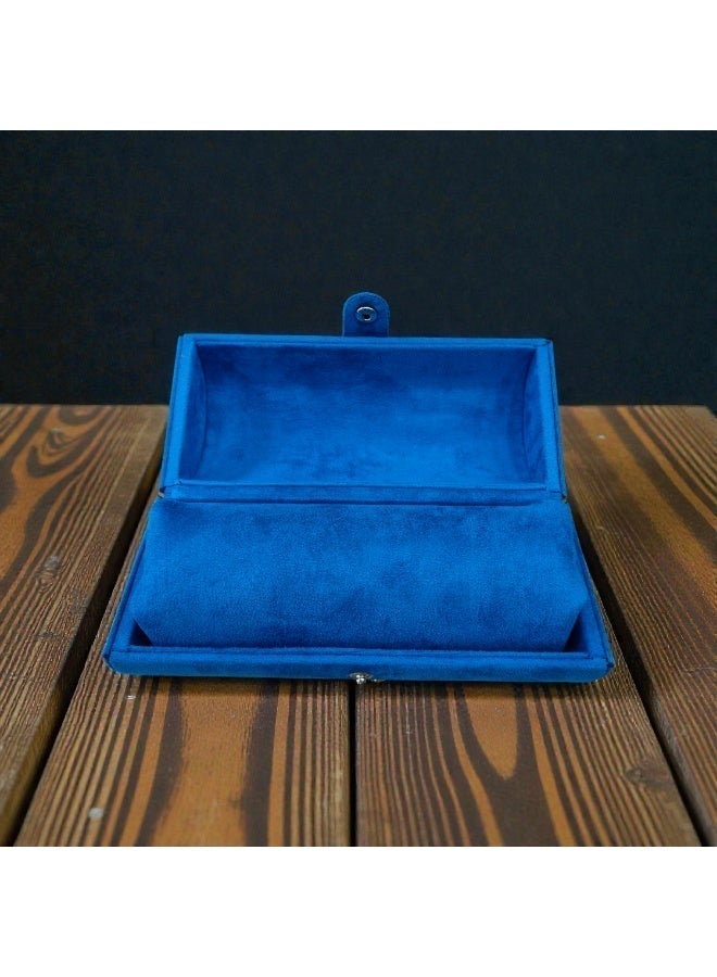 AL SERAJ JEWELLERY BOX LLC AL SERAJ Blue Suede Bangle Box Organizer | Pipe Style Bracelet & Bangle Storage Case | Soft Velvet Jewelry Folder Box | 20 cm Long Portable Jewellery Box - Image 4