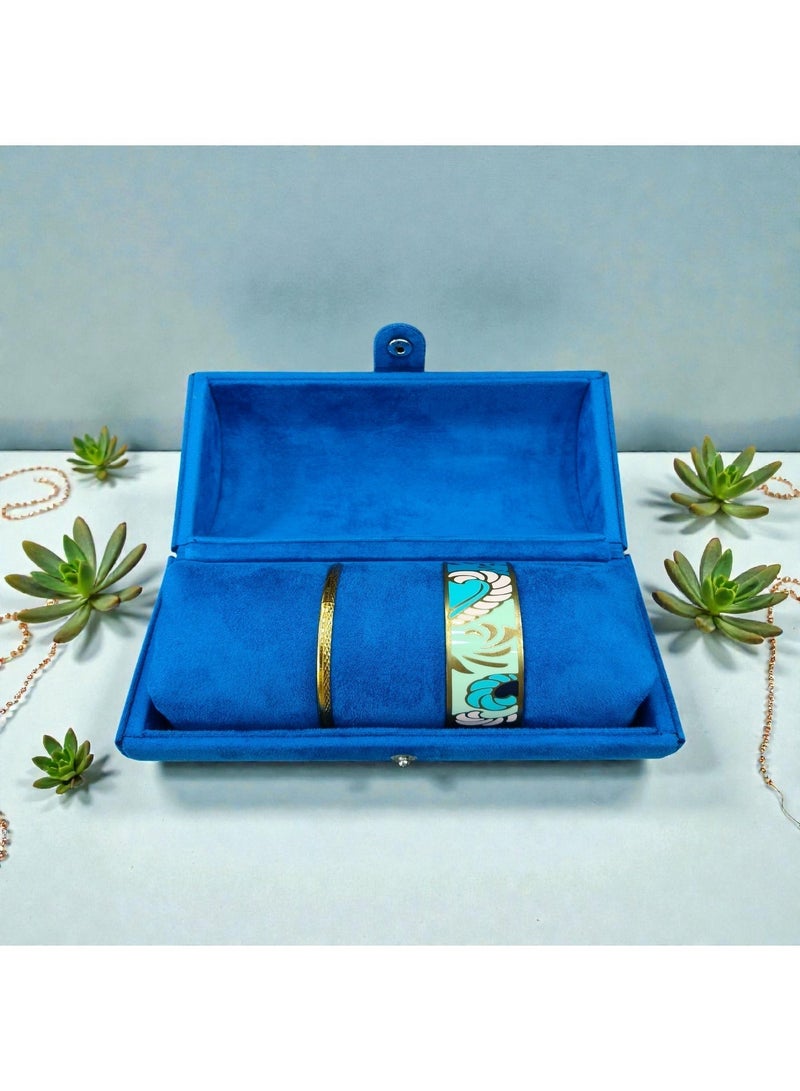 AL SERAJ JEWELLERY BOX LLC AL SERAJ Blue Suede Bangle Box Organizer | Pipe Style Bracelet & Bangle Storage Case | Soft Velvet Jewelry Folder Box | 20 cm Long Portable Jewellery Box - Image 5