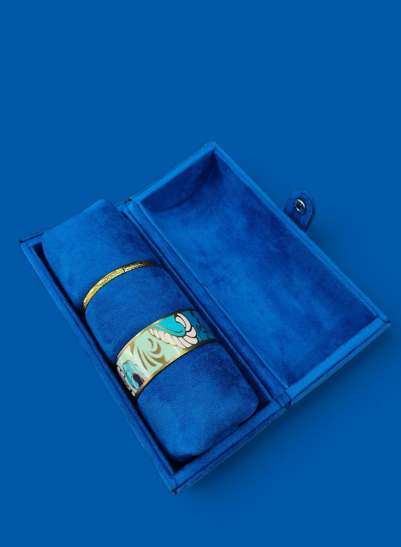 AL SERAJ JEWELLERY BOX LLC AL SERAJ Blue Suede Bangle Box Organizer | Pipe Style Bracelet & Bangle Storage Case | Soft Velvet Jewelry Folder Box | 20 cm Long Portable Jewellery Box - Image 1