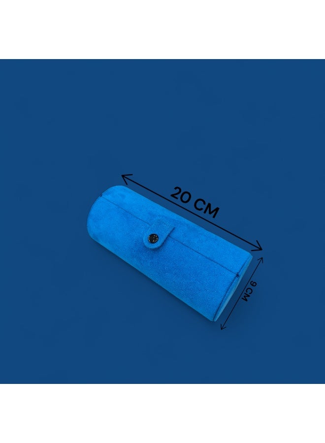 AL SERAJ JEWELLERY BOX LLC AL SERAJ Blue Suede Bangle Box Organizer | Pipe Style Bracelet & Bangle Storage Case | Soft Velvet Jewelry Folder Box | 20 cm Long Portable Jewellery Box - Image 2