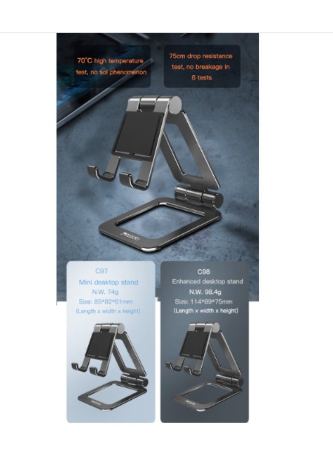 Yesido Aluminum Alloy 360 Angle Adjustable Telescopic Desk Phone Desktop Stand Universal Tablet Phone Holder Premium Foldable Design | Model C97 | By Yesido - Image 3