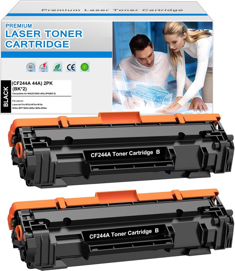 خراطيش حبر سوداء CF244A 44A متوافقة مع HP 44A CF244A لطابعات Laserjet Pro M15w M15a MFP M28w M28a (عبوة من 2) - Image 1