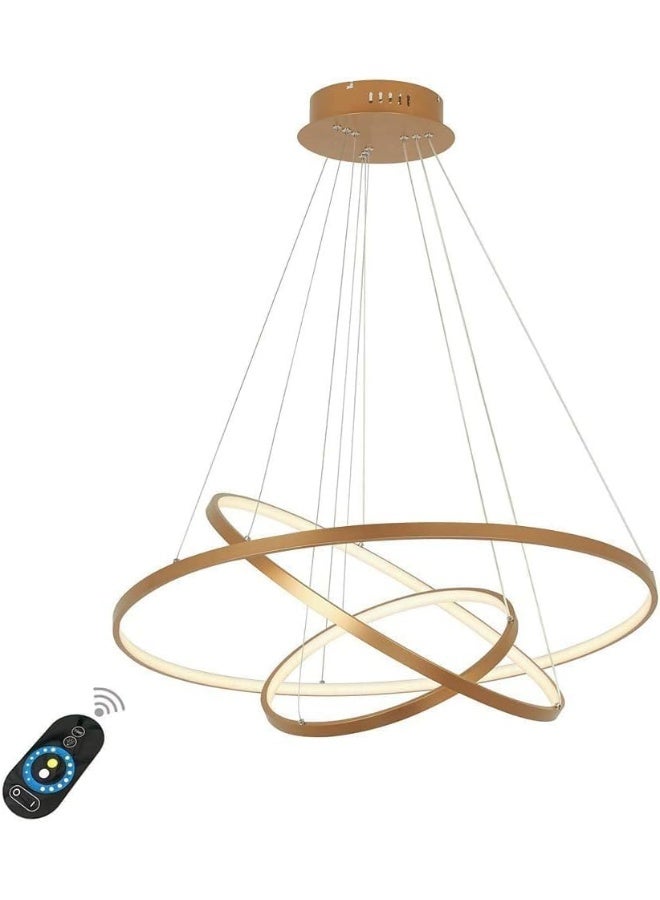 AFN Modern 3-Ring LED Chandelier - Adjustable Acrylic Circle Pendant Light, Gold Finish with Warm Light for Living Room, Restaurant, Lobby, and Hotel Ceiling  - Image 1