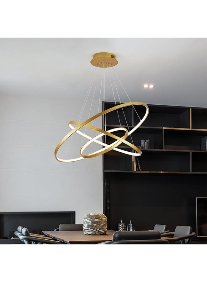 AFN Modern 3-Ring LED Chandelier - Adjustable Acrylic Circle Pendant Light, Gold Finish with Warm Light for Living Room, Restaurant, Lobby, and Hotel Ceiling  - Image 2