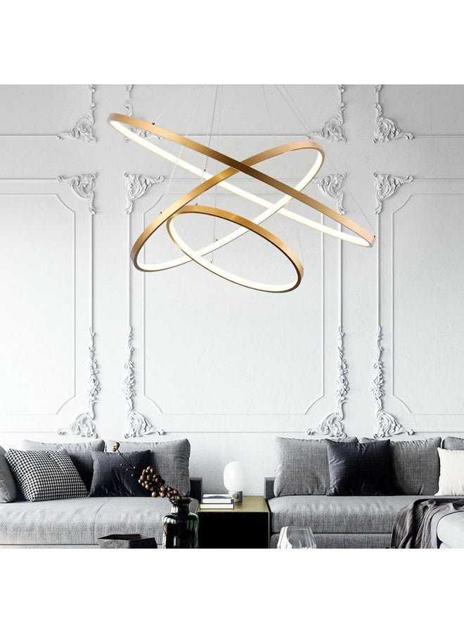 AFN Modern 3-Ring LED Chandelier - Adjustable Acrylic Circle Pendant Light, Gold Finish with Warm Light for Living Room, Restaurant, Lobby, and Hotel Ceiling  - Image 4