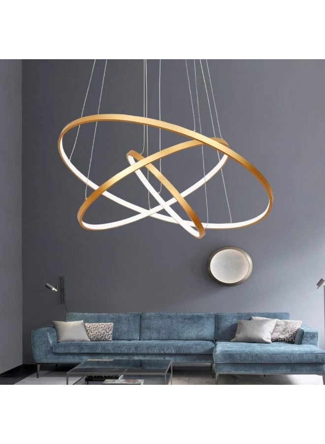 AFN Modern 3-Ring LED Chandelier - Adjustable Acrylic Circle Pendant Light, Gold Finish with Warm Light for Living Room, Restaurant, Lobby, and Hotel Ceiling  - Image 3