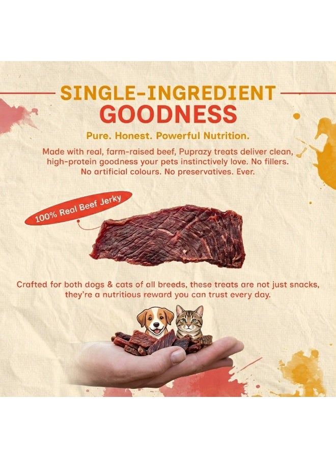 PUPRAZY Beef Jerky Dog & Cat Treats | Single Ingredient Dehydrated Beef | High Protein Training Treat | No Preservatives, No Fillers | All Breeds - Image 4