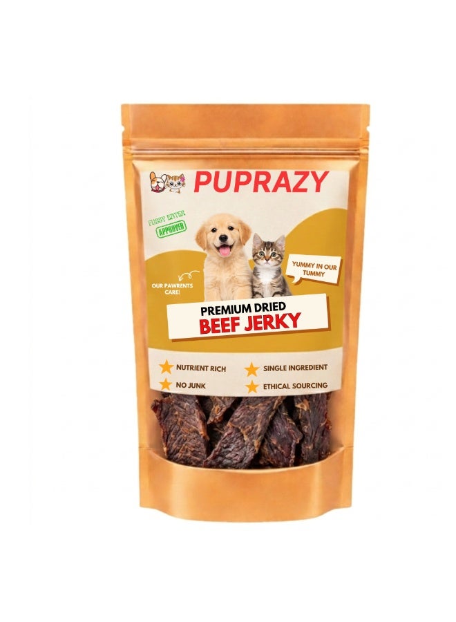 PUPRAZY Beef Jerky Dog & Cat Treats | Single Ingredient Dehydrated Beef | High Protein Training Treat | No Preservatives, No Fillers | All Breeds - Image 1