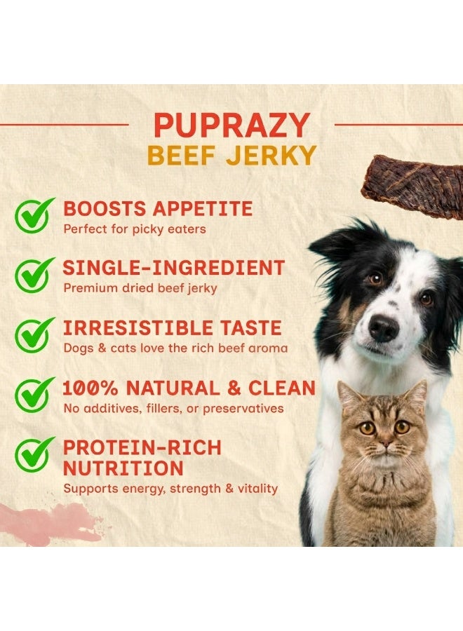 PUPRAZY Beef Jerky Dog & Cat Treats | Single Ingredient Dehydrated Beef | High Protein Training Treat | No Preservatives, No Fillers | All Breeds - Image 3