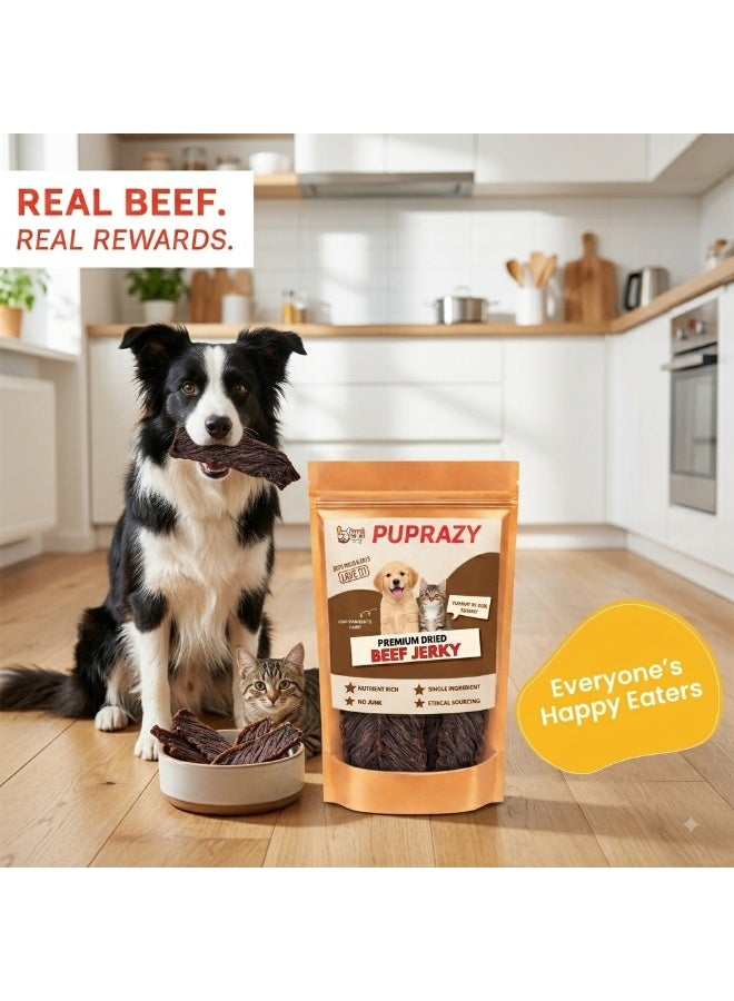 PUPRAZY Beef Jerky Dog & Cat Treats | Single Ingredient Dehydrated Beef | High Protein Training Treat | No Preservatives, No Fillers | All Breeds - Image 2