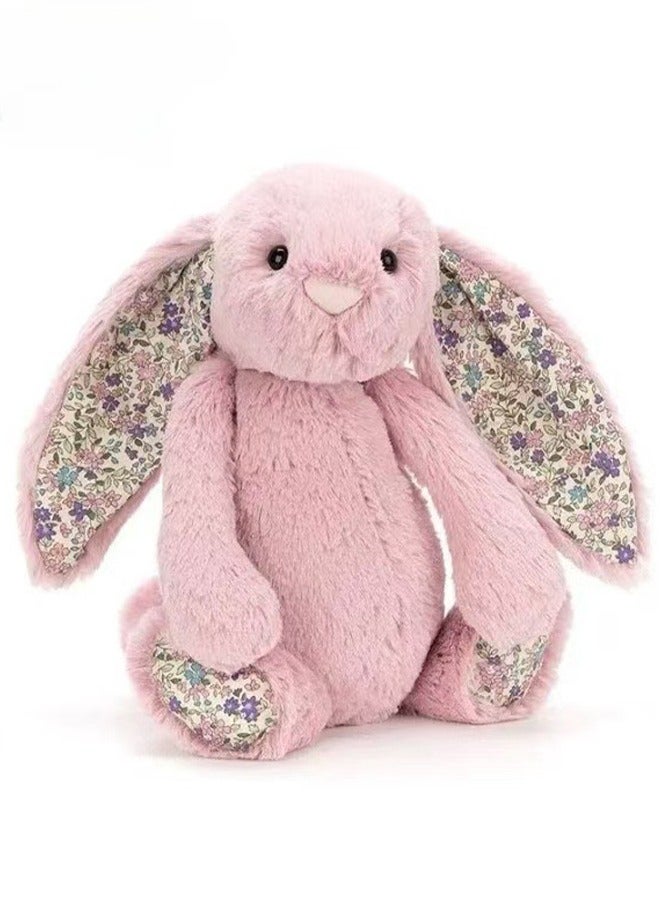 Fashionable Printed Pattern Lop-Eared Rabbit, Cute Plush Toy 31cm - Pink - Image 1