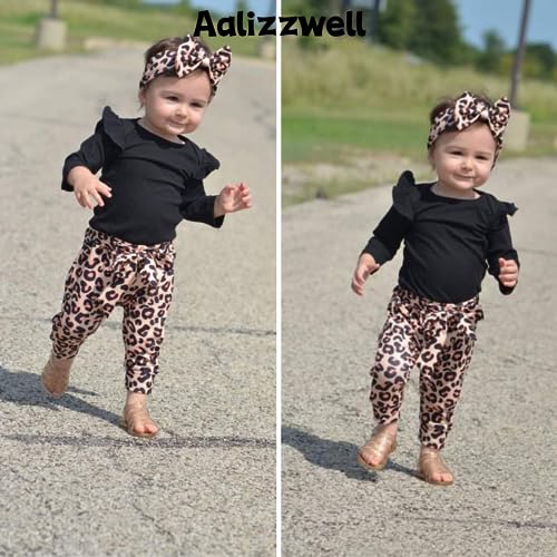 Aalizzwell Newborn Infant Baby Girls Clothes Ribbed Bodysuit Romper Leopard Pants Set Fall Winter Spring Outfits (Cheetah, Preemie) - Image 3