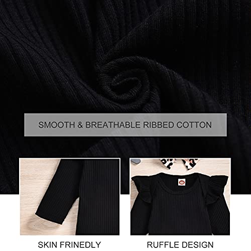 Aalizzwell Newborn Infant Baby Girls Clothes Ribbed Bodysuit Romper Leopard Pants Set Fall Winter Spring Outfits (Cheetah, Preemie) - Image 5