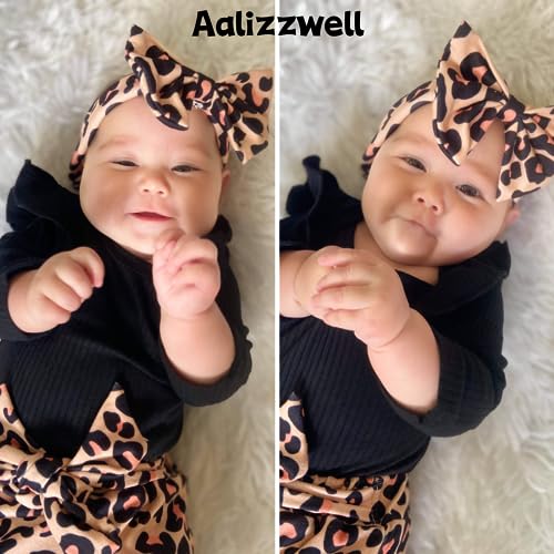 Aalizzwell Newborn Infant Baby Girls Clothes Ribbed Bodysuit Romper Leopard Pants Set Fall Winter Spring Outfits (Cheetah, Preemie) - Image 2