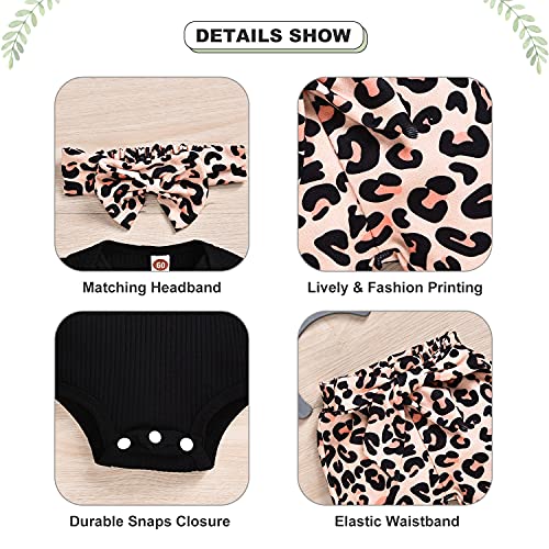 Aalizzwell Newborn Infant Baby Girls Clothes Ribbed Bodysuit Romper Leopard Pants Set Fall Winter Spring Outfits (Cheetah, Preemie) - Image 4