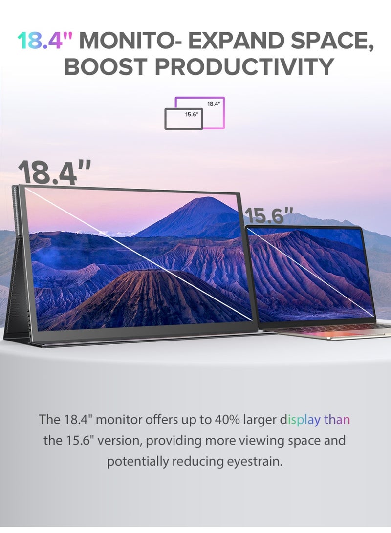 أوبيرفكت شاشة محمولة UPERFECT 4K مقاس 18.4 بوصة 3840 × 2160 UHD شاشة USB C Mini HDMI للكمبيوتر المحمول الكمبيوتر الشخصي الذكي XBO Switch PS4/5، هيكل معدني، شاشة محمولة قابلة للتركيب VESA - Image 3