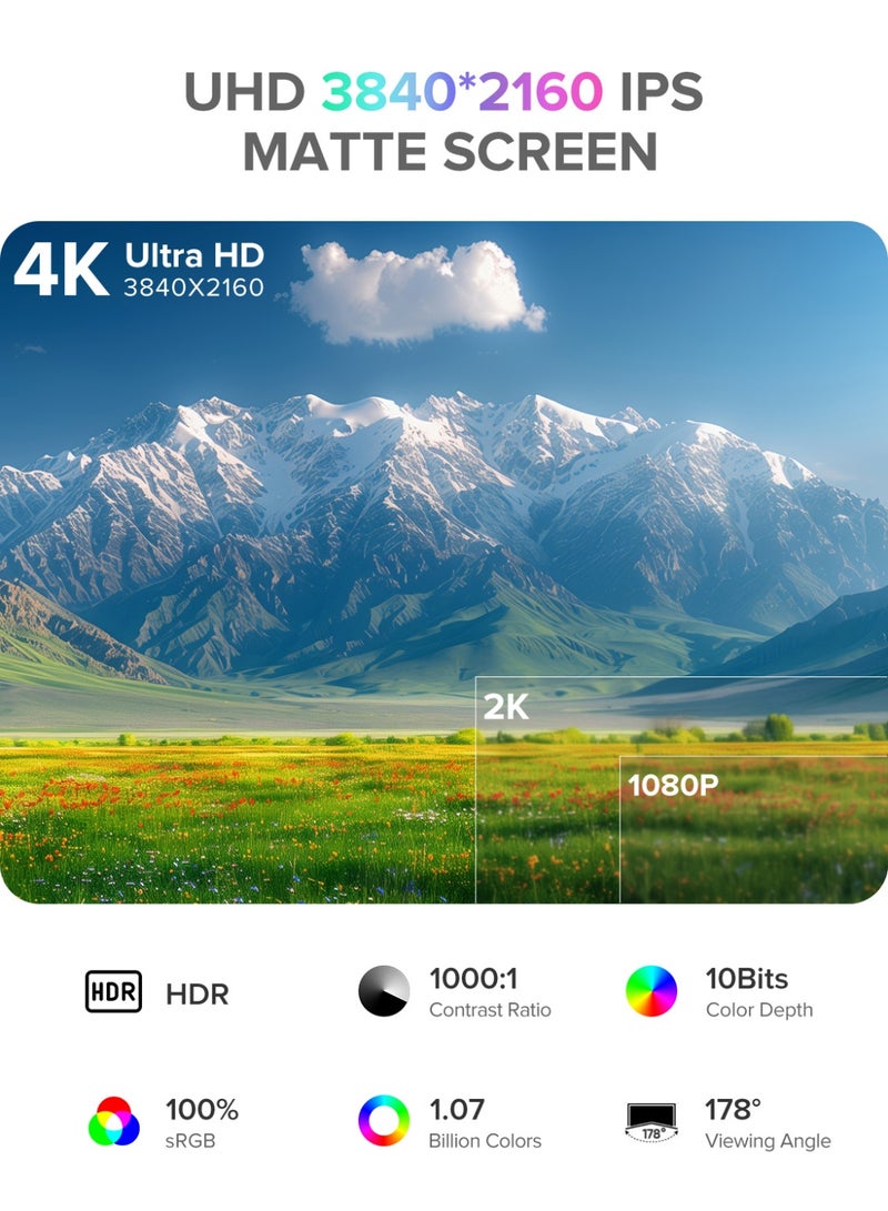 أوبيرفكت شاشة محمولة UPERFECT 4K مقاس 18.4 بوصة 3840 × 2160 UHD شاشة USB C Mini HDMI للكمبيوتر المحمول الكمبيوتر الشخصي الذكي XBO Switch PS4/5، هيكل معدني، شاشة محمولة قابلة للتركيب VESA - Image 2