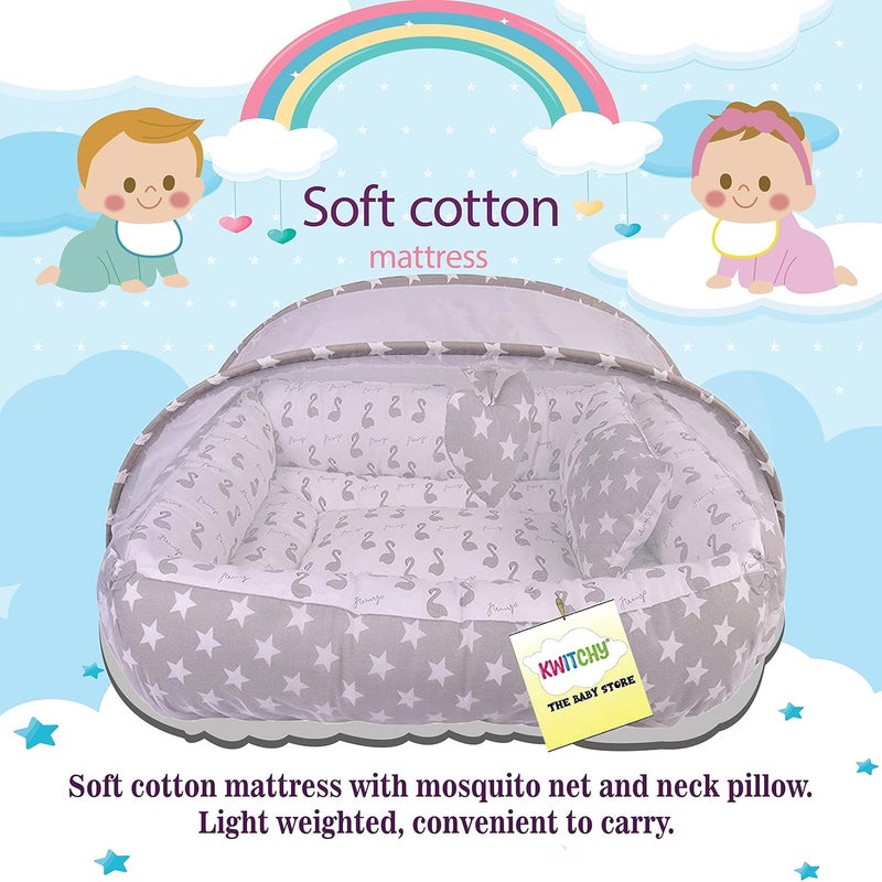 Kwitchy Flat Bed Infant Born Baby Bedding Set for New Born Luxury Mattress & Carry Bag (0-6 Months) Grey (2PCS Set) - Image 3