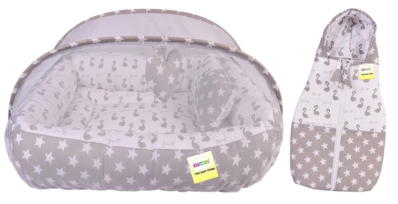 Kwitchy Flat Bed Infant Born Baby Bedding Set for New Born Luxury Mattress & Carry Bag (0-6 Months) Grey (2PCS Set) - Image 1