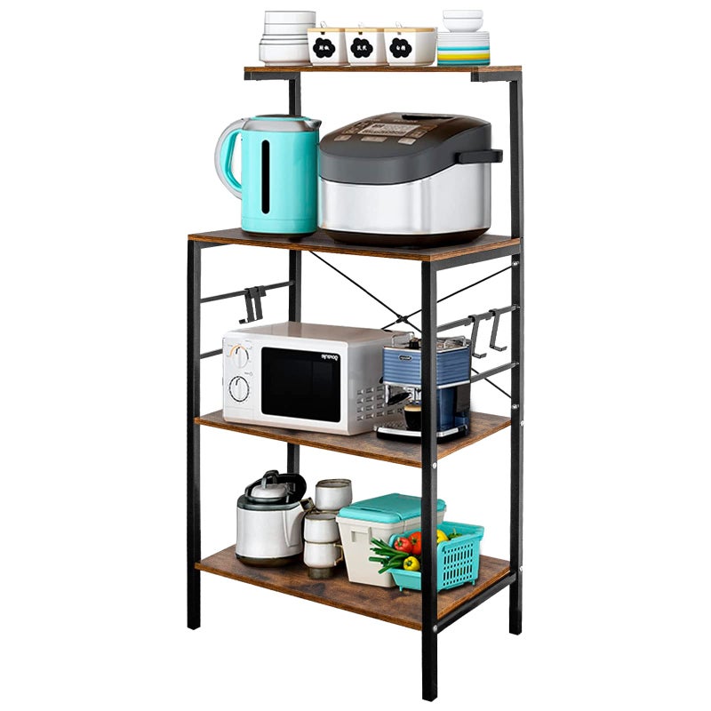 Sasoiky Bakers Rack for Kitchen,4-Tier Kitchen Storage Shelf Rack,Microwave Cart Coffee Bar Microwave Stand Rack with 4 Hooks,Bakers Racks for Kitchens with Storage(Rustic Brown) - Image 1