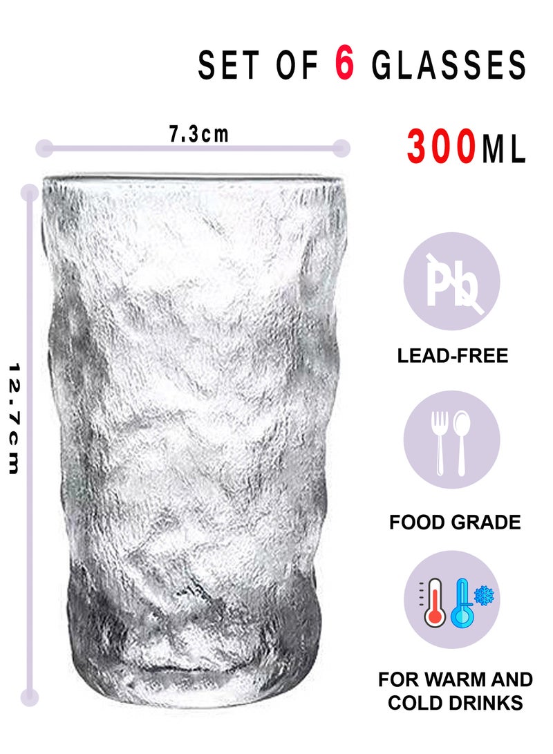 6-Piece Clear Textured Glass Drinking Cups – 300ML Each, Premium Decorative Glassware For Coffee，Water, Juice & Beverages - Image 2